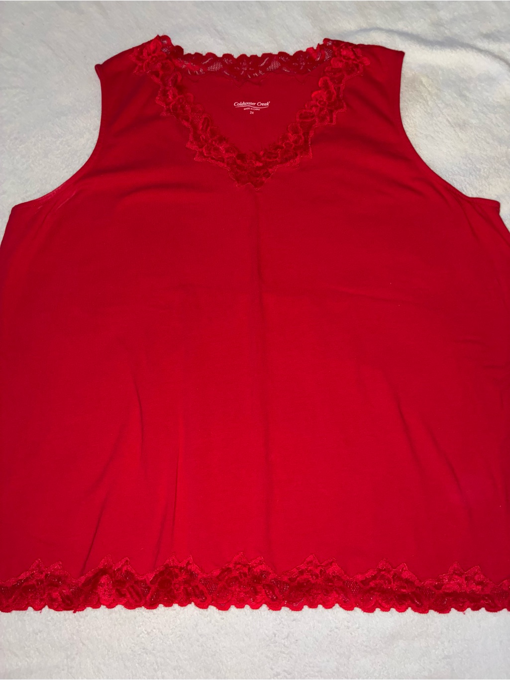 Coldwater Creek Red Lace-Trim V-Neck Tank
